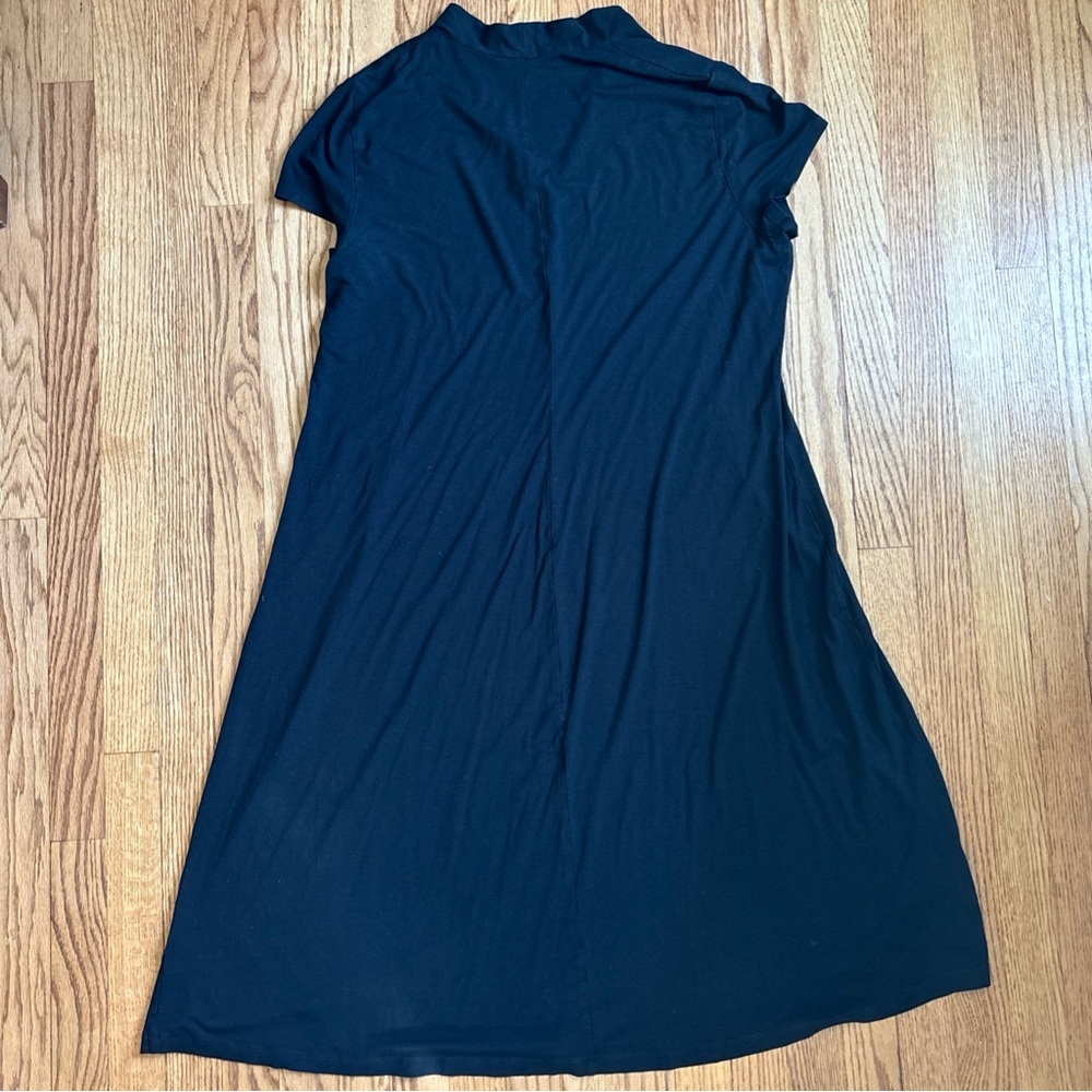 Eileen Fisher Women Maxi Shift Dress Black Tencel Stretch Short Sleeve 1X V neck - Picture 2 of 8